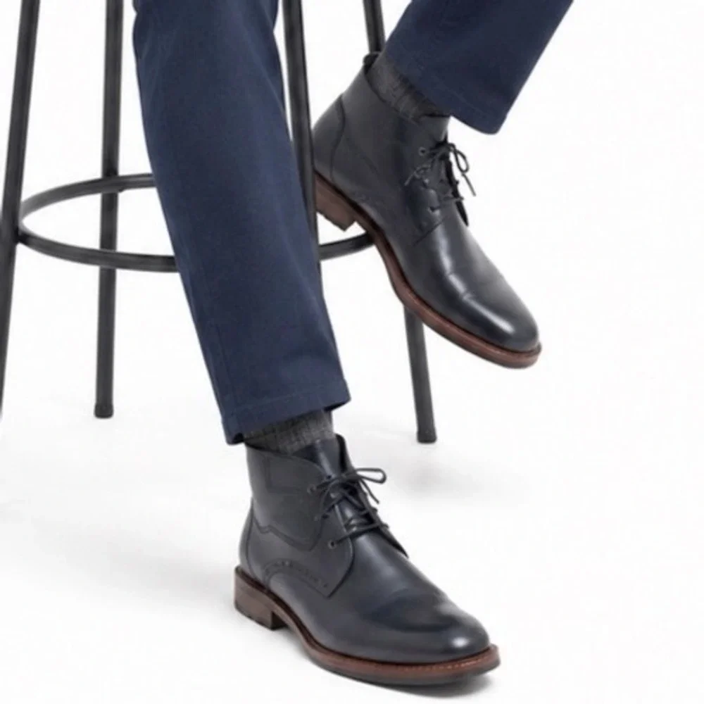 Johnston & Murphy Black Leather Wingtip Brogue Chukka Boots Dress Shoes 13 48-04
